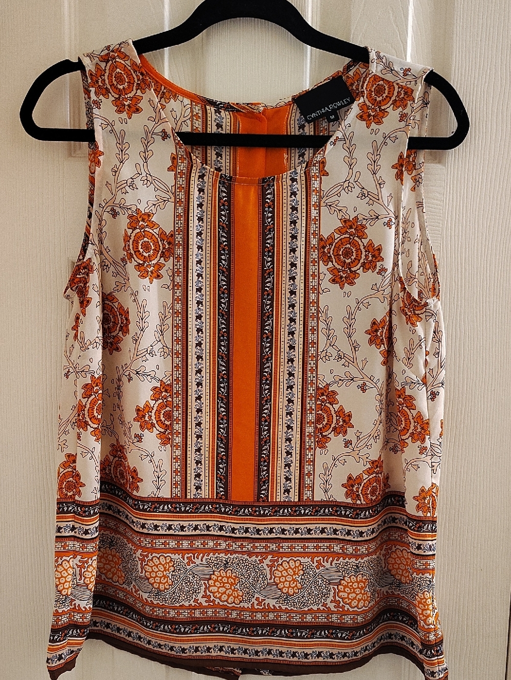 Cynthia Rowley Cream and Orange Floral-Print Sleeveless Camisole